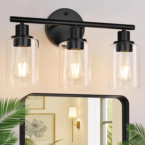Zarbitta 3-Light Bathroom Light Fixtures, 17.23" Black Modern Vanity Lights