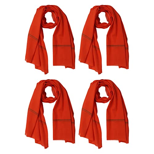 Image of Cotton Skin Friendly Summer Shrink Proof Bath Towel Pure Cotton Gamcha Soft 100% for Men and Boys All Purpose Living Handloom (Orange Pack of 4)