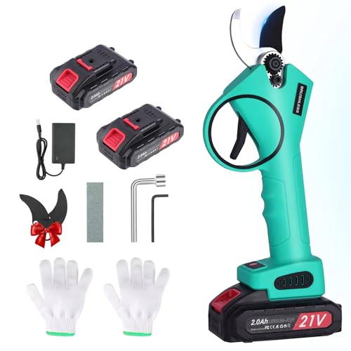 Tijeras de podar eléctricas – 40 mm tijeras de podar eléctricas profesionales con 2 21 V/2000 mAh batería-tijeras de podar con batería para podar para jardinería, árbol de frutas de tornillos