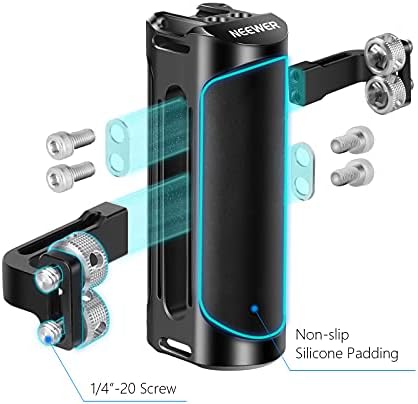 NEEWER Aluminum Side Handle Grip, Compatible with SmallRig Camera Cage for DSLR & Mirrorless Camera, Vertical/Horizontal Adjustment Handgrip with Cold Shoe, Built in Hex Key and 1/4" Screws, VS105