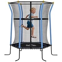 HOMCOM 5.4 FT/ 64 Inch Kids Trampoline With Enclosure Net Mini Indoor Outdoor Trampolines for Child Toddler Age 3-10 Years Blue