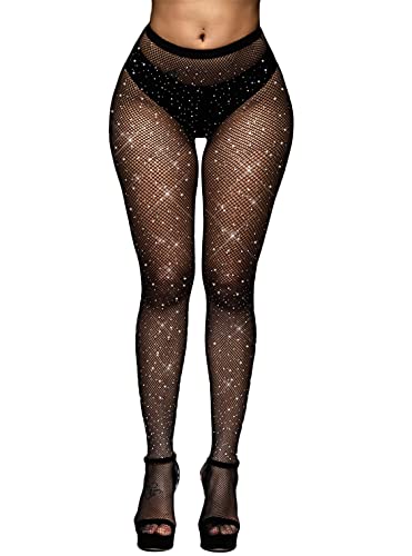Image of VINICUNCA Fishnet Stockings for Women Sparkly Rhinestone Fishnet Tights Glitter Fish Nets