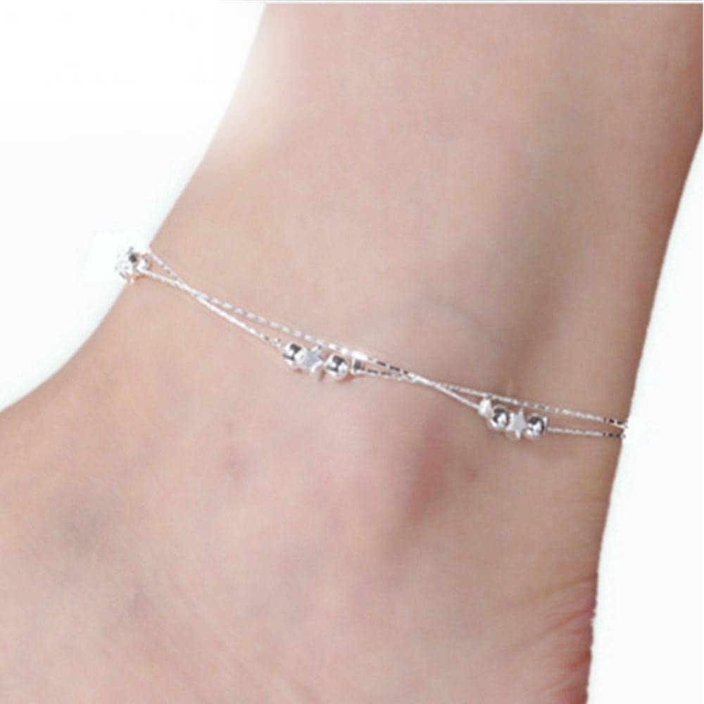 Cavigliera per gioielli con piede con ciondolo a forma di stella in argento sterling 925 per cavigliera con braccialetto per gambe da donna