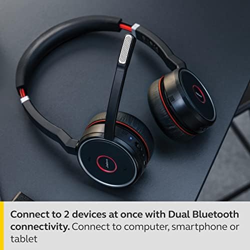Jabra Evolve 75 UC Wireless Stereo On-Ear Headset  Unified Communications Optimised Headphones With Long-Lasting Battery  USB Bluetooth Adapter  Black