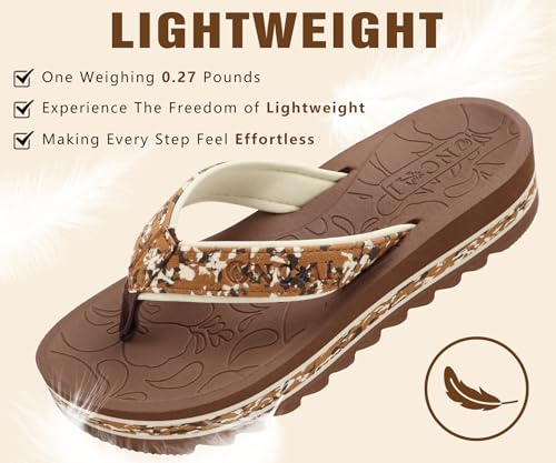 Image of ONCAI Flip Flops for Women, Fashion Printed Platform Sandals Woman with Arch Support Yoga Mat Cushion, Lightweight Summer Beach Outdoor Chunky Non-Slip Rubber Soles US Size 5-11