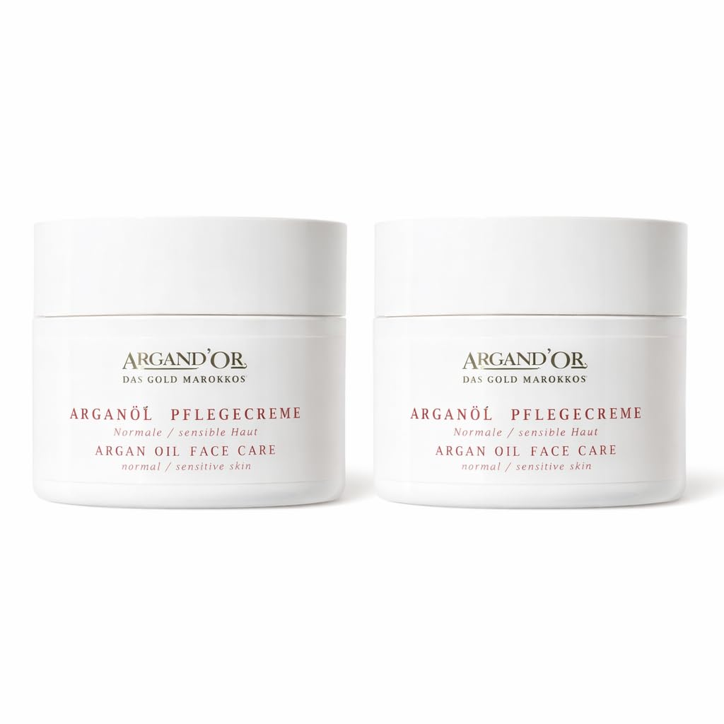 ARGAND'OR Arganöl Pflegecreme 2x50ml Für normale und sensible Haut Feuchtigkeits-Gesichtspflege Tagescreme und Nachtcreme DERMATEST "SEHR GUT" Vegan Zertifizierte Biokosmetik