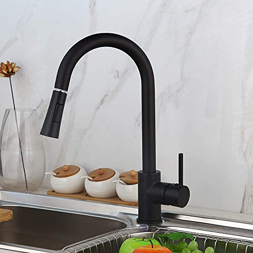 Mitigeur de cuisine extractible noir doté d'un pulvérisateur double jet précis