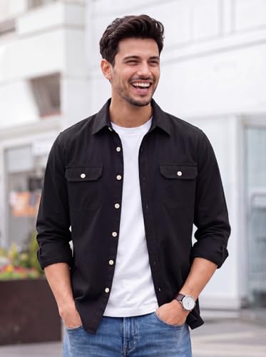 Image of Amazon Brand - INKAST Men's Cotton Blend Button Down Shirt | Long Sleeve Casual Lightweight Breathable Collared Shirts | Soft Comfortable Everyday Wear |Two Flap Chest Pockets |Using like Jacket Shirt