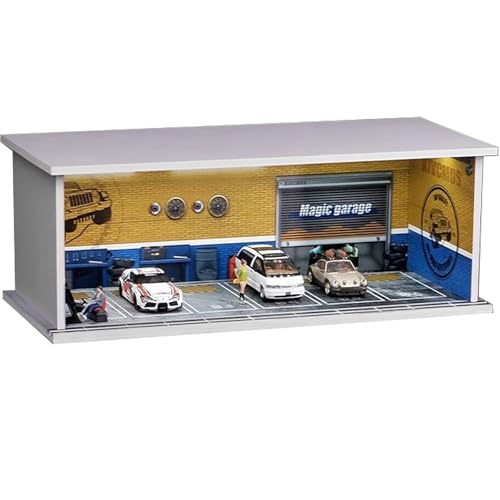 Display Case for Hot Wheel with LED Light Stackable Mega Garage Storage for 1:64 Matchbox & Diecast Cars 6-Slot Parking Diorama with Illuminated Showcase (Yellow-Garage)