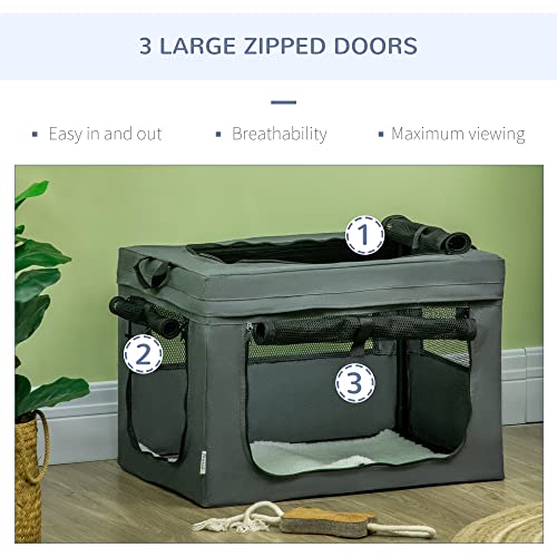 PawHut 60cm Pet Carrier, Cat Carrier, Cat Bag, Pet travel Bag w/ Cushion, Carry Bag, for Cats and Miniature Dogs - Grey - Image 8