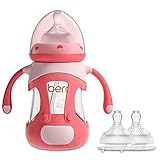 Oberni Glass Baby Bottle with Silicone Sleeve and Handles Wide Neck Glass Bottles BPA Free...