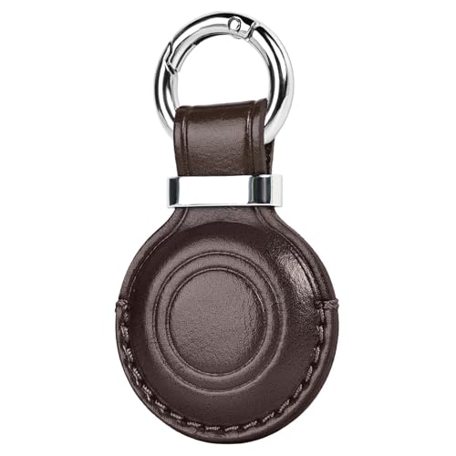 Image of MOLOVA Leather Holder Keychain for AirTag 2nd Gen (2026) & 1st Gen, Compact Design with Air tag Case, Secure Protective Cover with Ring Car Keys Chain Fob Accessories, Brown