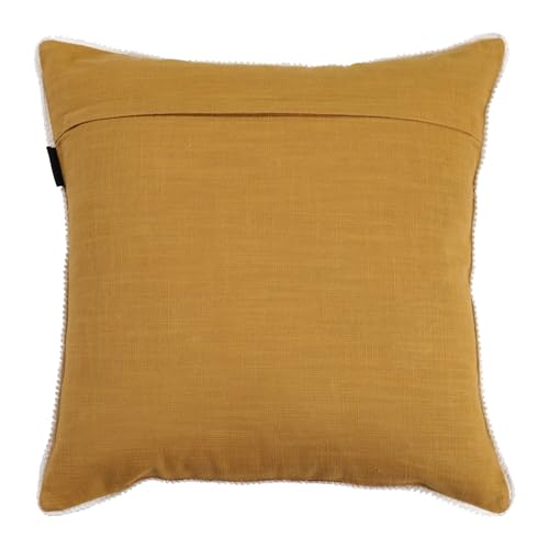 Image of ODE & CLEO Cotton Slub Cushion Covers 18 inch X 18 inch with Zip Closure, Shaneel Dori & Chicken Embroidery, Pillow Cover for Sofa, Living Room, Bed or Home Decor - Yellow, Set of 3