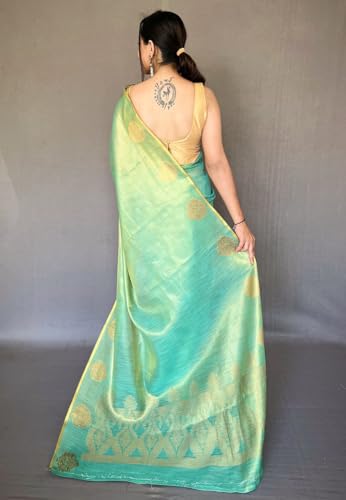 Image of SWORNOF Gold-Toned Woven Design Silk Zari Tissue Saree | Saree for Women | Soft and Skin Friendly