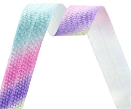 Pastel Rainbow 10 Yard 5/8" 15mm Fold Over Elastic FOE Spandex Band Hair Tie Headband Lace Trim Sewing Underwear
