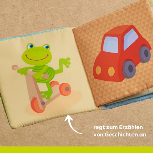 HABA Stoffbuch Zauberfrosch – Fühlbuch mit tollen Effekten & Spiegelfolie – Weiches Spielbuch für Babys & Kleinkinder ab 6 Monate – Fördert Sinne & Motorik – 1302097001