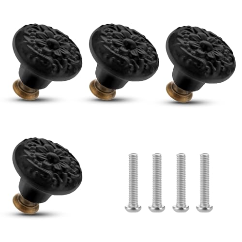 ASTER 4 pomos de cerámica para cajones, pomos de armario de flores vintage, pomos decorativos para muebles con tornillos de montaje para puerta de armario, cajón, armario, diámetro de 1.4 pulgadas