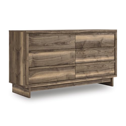 Image of Signature Design by Ashley Darcalli Retro 6 Drawer Dresser with Easy Glide and Safety Stop, Brown