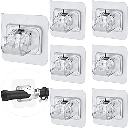 6 Pcs No Drill Curtain Rod Brackets Self Adhesive No Drilling Curtain Rod Holders Hooks Nail Free Adjustable Curtain Hangers for Home Bathroom Kitchen and Hotel Use