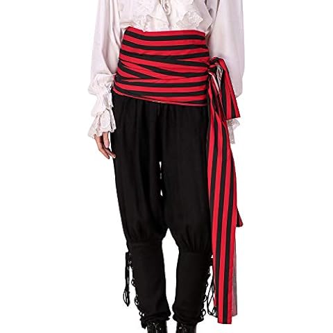 ThePirateDressing Pirate Medieval Renaissance Halloween Cosplay Costume 100% Cotton Large Striped Sash (Black- Red) Cover