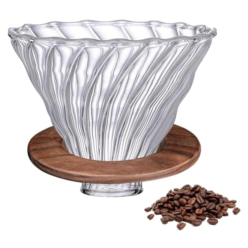 Image of Supvox Glass Coffee Dripper High Borosilicate Glass Spiral Ridges Coffee Dripper Filter with Handle & Bamboo Stand Pour-Over Coffee Making Accessories Gift for Coffee Lover