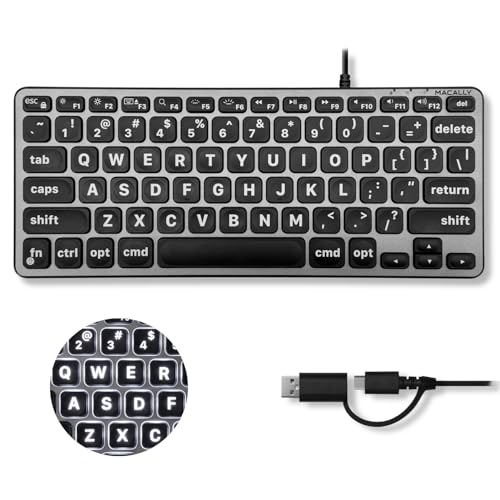 Macally Small Wired Keyboard for Mac (Dual USB-C & USB-A...