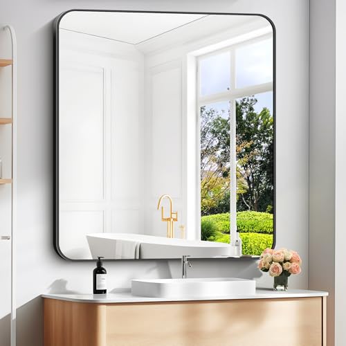 Image of DESBING 40 inch x 36 inchBathroom Mirror, Matte Black Wall Mirror with Metal Frame, Decorative Rectangular Vanity Mirror for Bedroom Bathroom Living Room Entryway (Horizontal /Vertical)