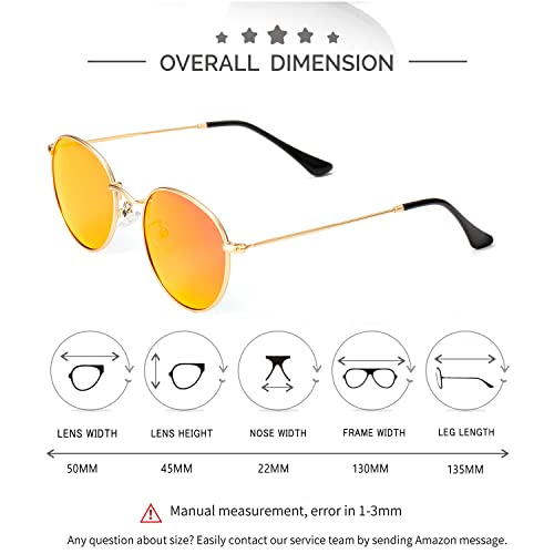Image of Kursan Small Round Metal Polarized Sunglasses for Men Women Mirrored Lens Classic Circle Sun Glasses