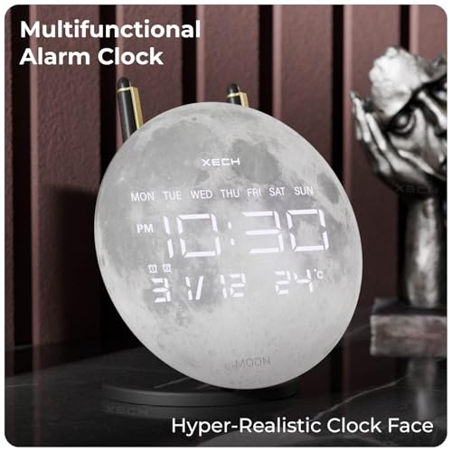 Image of Xech Alarm Clock for Heavy Sleepers | Dual Loud Alarms | USB-C Powered | Small LED Table Clock for Students | Home Decoration Items for Living Room | Gift for Woman | Solaris-X Neo (Moon)