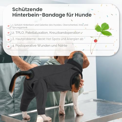 PUMYPOREITY Op Body für Hunde mit Beinen - Kastrationsleckschutz für Hündin und Rüde, Liegeschwielen-Kniebandage (Grau, M)