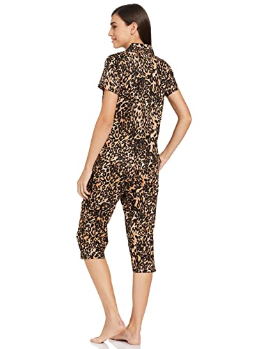 Image of Longies Women's Rayon Capri Nigh Suit Regular Set (LGRCSSYV001 Leapord Yellow024 S)