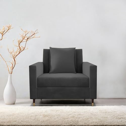 Image of Casaliving Garcia 1 Seater Sofa Set for Living Room (Black Colour) Premium Fabric Sofa