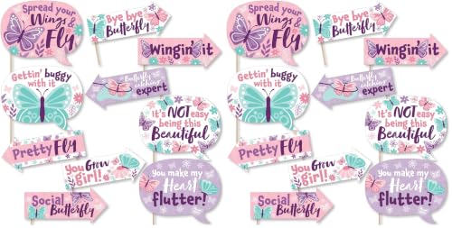 Image of Rozi Decoration Butterfly Theme Photo Booth Props for Girls Birthday Decorations, Baby Shower Party Decor, Butterfly Props for Baby Girl Pack of 20 Pcs