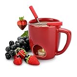 1 TOLIDA Tasse à fondue Ensemble de creuset de chocolat en céramique rouge avec 2 fourchettes