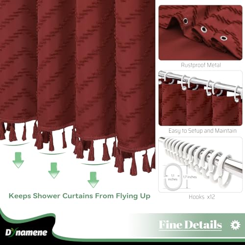 Dynamene Boho Farmhouse Shower Curtain Tufted Chevron 72"x72" Burgundy by Dynamene - Used condition - Image 5