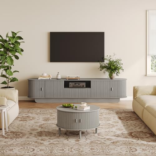 UKAOCAI Fluted TV Stand and Coffee Table Set of 2, Grey