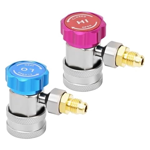 FavorCOOL R134a Quick Coupler Adapters, R134a Manifold Gauge Adapters and Hose Fittings HP and LP Connectors for R134a R410a R22 Car AC System, 1/4" SAE Flares Cover