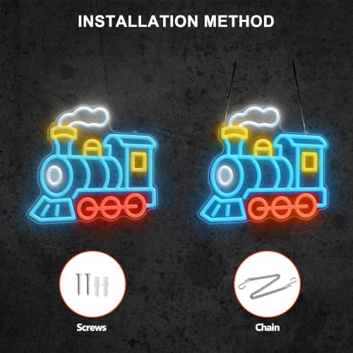 Image of CULOIS Steam Train Neon Sign, Dimmable LED Train Neon Light Wall Decor for Boys Room, Kids Bedroom, Playroom, Game Room and Train Gifts