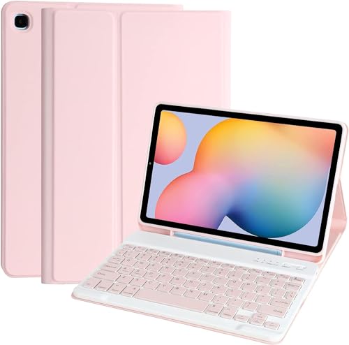 Keyboard Case for Samsung Galaxy Tab S6 Lite 10.4 Inch 2022/2020 Galaxy Tab S6 Lite SM-P610/P613/P615/P619 Tablet Cover Case with Detachable Wireless Keyboard S Pen Holder Pink