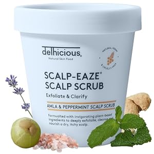 Delhicious Scalp-Eaze Scalp Scrub – Gentle Scalp Exfoliator & Cleanser for Dry, Itchy Scalp & Flakiness – Amla & Peppermint – Natural Ayurvedic Hair Care – Vegan Scalp Moisturiser Treatment – 175g