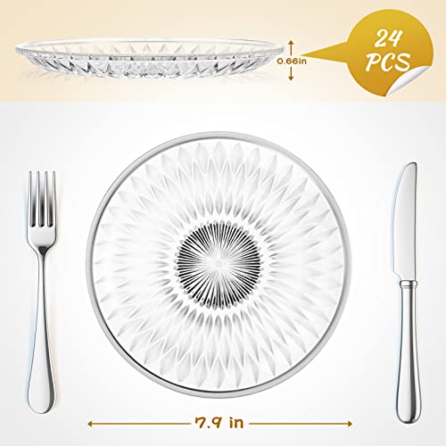 24 Pcs Acrylic Salad Plates 7.9 Inch Clear Plastic Plates Round Clear Plastic Dessert Plates Round Fruit Acrylic Plate Restaurant Serving Party Plates With Carved Pattern For Fruit Snack Bar Ktv Home #TOP1