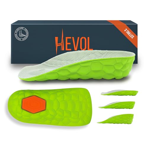 Hevol Semelles Réhaussantes Homme Femme – Semelles Grandissantes Confortables, Gel & Mousse Amortissantes, Soutien de la Voûte Plantaire, Antidérapantes, Vert (1,5cm)