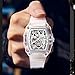 BESTKANG Fashion Hollowed Men Watches Transparent Tonneau Analog Display Quartz Date Waterproof Male Wrist Watch (White)