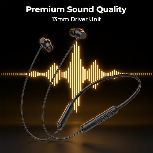 Image of Walta Bullet Z6 Wireless Bluetooth 5.4 Neckband Earphones with ENC Noise Cancellation, 13mm Bass Driver, Fast Charging Type-C, 20H Playback, Magnetic Earbuds, Sweat Resistant Headset with Mic (Black)