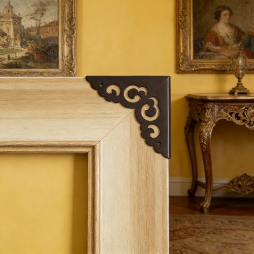 Image of Metal Corner Protectors for Wood Boxes Furniture, Vintage Decorative Corner Guards for Box Door Table Furniture Corner Edge Safety Guard Pack of 4