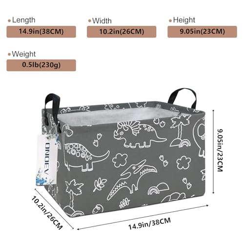 Image of Rectangular Line Dinosaur Laundry Storage Bin for Adults and Kids | Damp resistant canvas fabric, sturdy stitched carry handles, foldable design organizes closet and playroom daily supplies