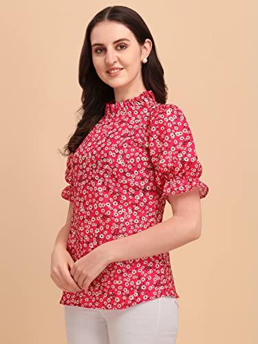 Wedani-Womens-Casual-Puff-Sleeves-Ruffled-Collor-Foral-Top