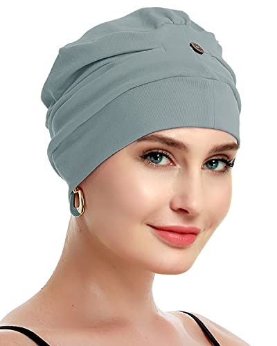 osvyo Coiffure de chimiothérapie pour femmes qui ont perdu des cheveux à cause du cancer, en coton, léger, Bleu clair gris, Taille Unique – vue 3