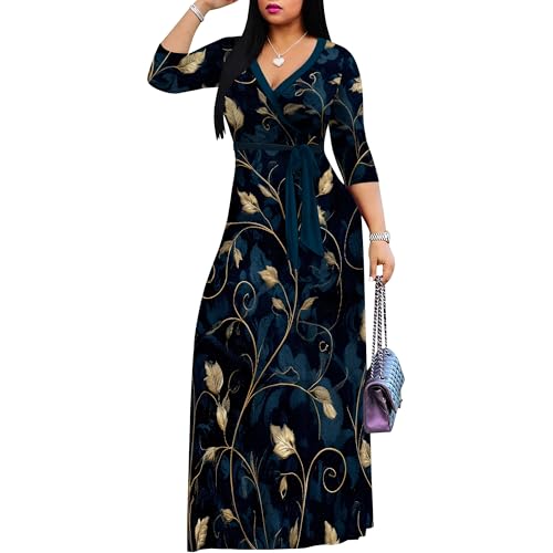 Image of SUZONANA Plus Size Dresses for Women Print Maxi Dresses Flowy 3 /4 Sleeve with Belt
