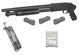 kugelgewehr sniper Airsoftwaffe ab 14 Jahren KS-11 Klassische Airsoft Schrotflinte, schwarz - Länge 670mm - Kaliber 6mm - <0,5J - Ink. 3 Magazinen, Speedloader und 6MM Premium BBS - Terminator PUMPGUN - Shot Gun - Softair Pumpguns